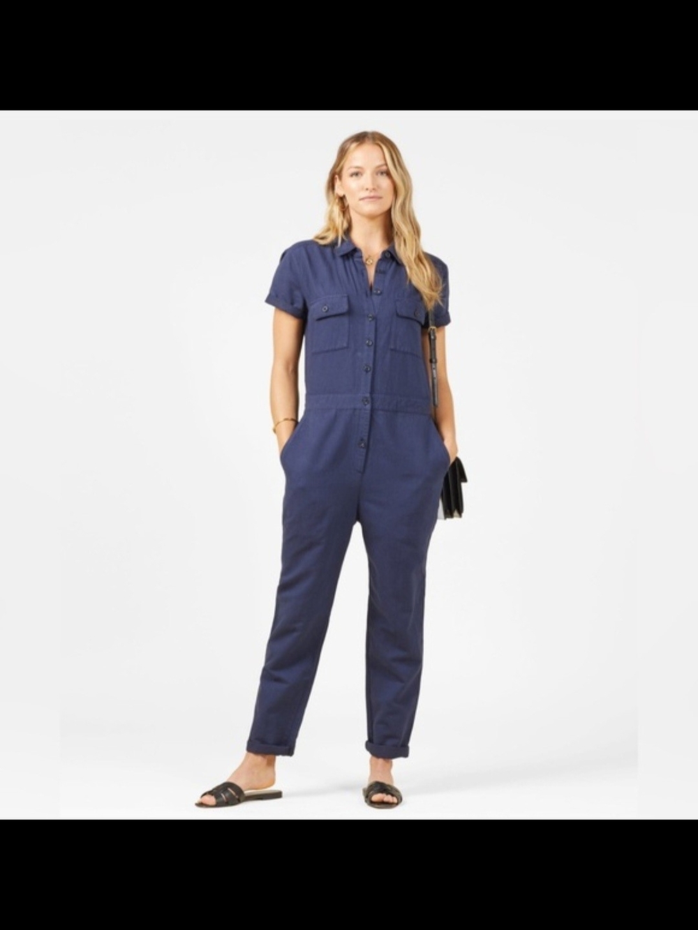 Outerknown Navy Short-Sleeve Utility Jumpsuit